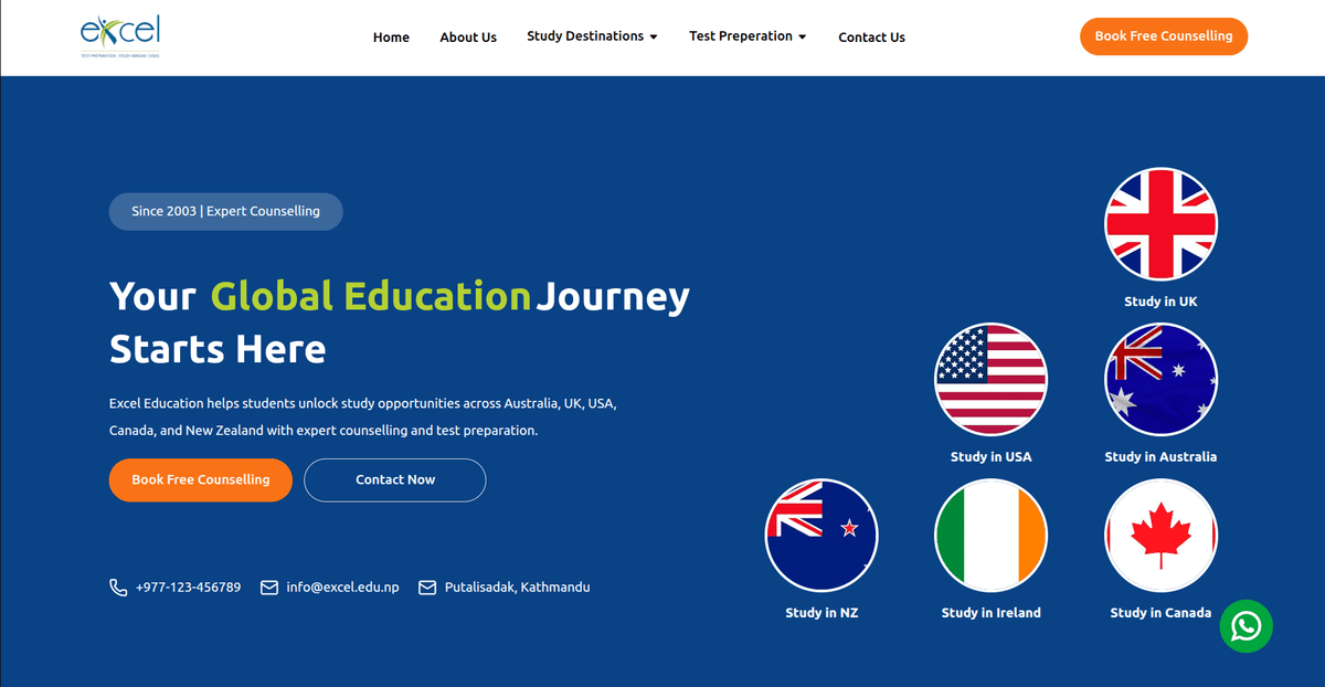 Excel Education – Study abroad consultancy website by Ujjwal Bhandari