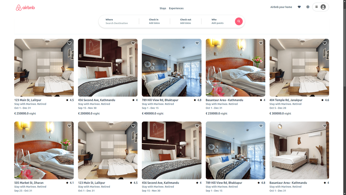 Ujjwal Bhandari, project Airbnb Clone Airbnb clone website created by ujjwal bhandari